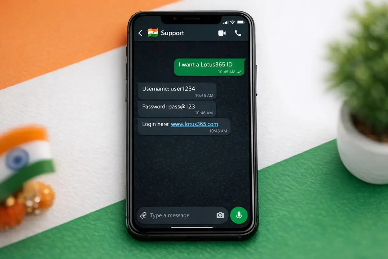 Lotus365 ID activation flow on Lotus365live.co — WhatsApp registration to first bet in minutes